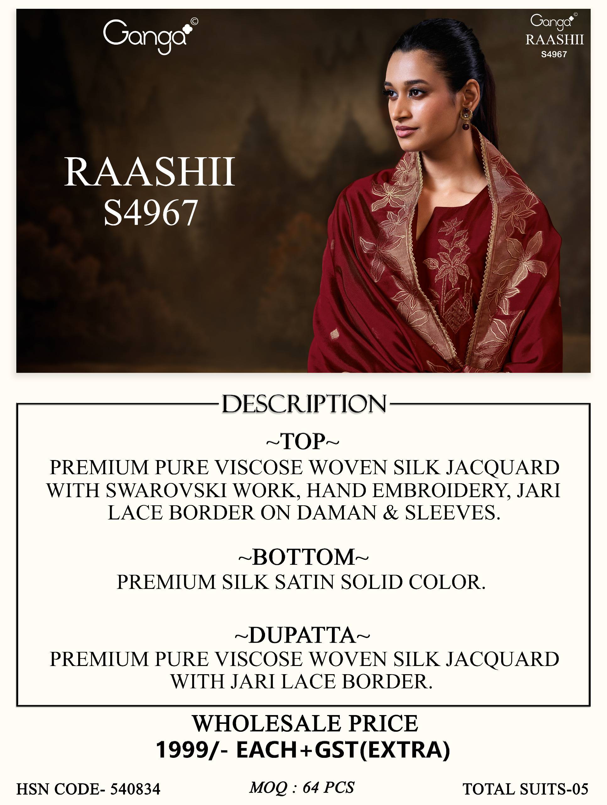 RAASHII 4967 Series By GANGA FASHION Stylish Beautiful Colourful VISCOSE WOVEN SILK Dresses At Wholesale Price